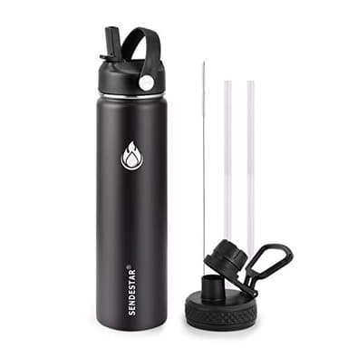 SENDESTAR Insulated Water Bottle 24 OZ, Wide Mouth 24 oz Water Bottle with Straw Lid, Spout Lid, Double Wall Vacuum Stainless Steel Leak Proof, Keeps Liquids Hot or Cold (Black) - Image 1