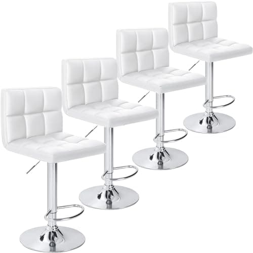 Homall Bar Stools Modern PU Leather Adjustable Swivel Barstools, Armless Hydraulic Kitchen Counter Bar Stool Extra Height Square Island Barstool with Back Set of 4 (Leather, White 4 Pcs) - Image 1