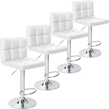 Homall Bar Stools Modern PU Leather Adjustable Swivel Barstools, Armless Hydraulic Kitchen Counter Bar Stool Extra Height Square Island Barstool with Back Set of 4 (Leather, White 4 Pcs) - Image 1