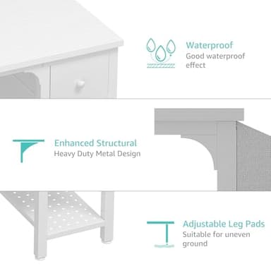 Lufeiya White Computer Desk with Drawers - 47 Inch PC Desk for Small Space Bedroom Home Office, Modern Simple Study Writing Table Desks with Storage Shelf, White - Image 7