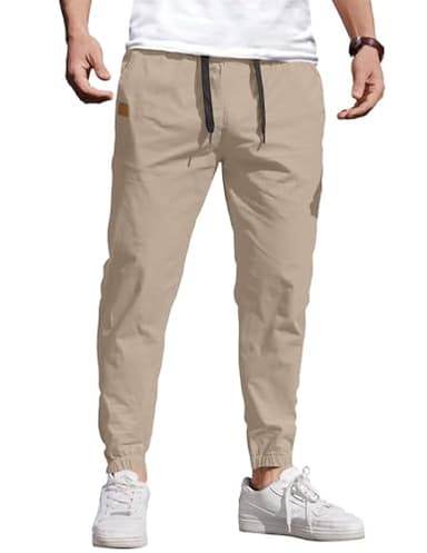COOFANDY Mens Cotton Drawstring Cargo Pants - Outdoor Hiking Gym Twill Joggers with Pockets for Men, US 36(L), Black - Image 1