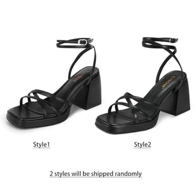 ISNOM Black Platform Heels for Women Comfortable Strappy Heels Short Block Chunky Sandals Ankle Strap Simple Summer Heeled Sandals Square Open Toe for Wedding Work Party Dressy Prom,Black,Size 7 - Image 7