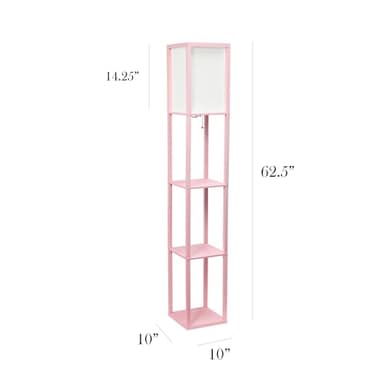 Simple Designs LF1014-LPK Etagere Organizer Storage Shelf Linen Shade Floor Lamp, Light Pink - Image 3