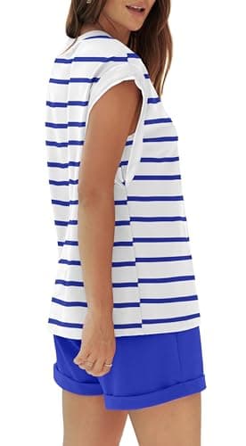 RUBZOOF Lounge Sets for Women Striped 2 Piece Outfits Cap Sleeve Pajama Sets Casual Loungewear Summer Royal Stripe XL - Image 2