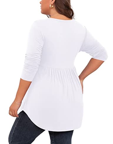 SHIJIALI Women's Plus Size Henley Shirts V Neck Button Tunic Tops Casual Long Sleeve Swing Flowy Blouse White-4X-Large - Image 2