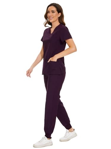 COZYFIT Scrubs for Women Set - Stretch V-Neck Scrub Top & Jogger Pant with 8 Pockets, Yoga Waistband, Anti Wrinkle, Slim Fit Women Scrubs - Image 3