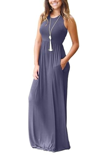 MOLERANI Women's Loose Plain Maxi Dresses Casual Long Dresses with Pockets,Purple Gray,L - Image 2
