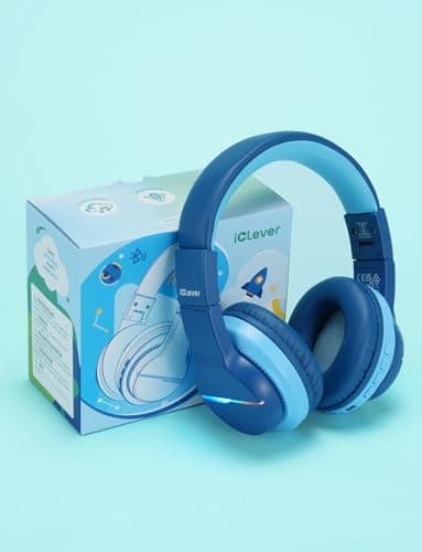 iClever BTH12 Kids Bluetooth Headphones,Colorful LED Lights Kids Headphones Wireless,74/85dBA Safe Volume,85H Playtime,Fast Charging,Bluetooth 5.2,Over Ear,Built-in Mic for iPad/Tablet/Airplane,Blue - Image 9