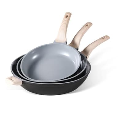 CAROTE Non Stick Frying Pan Set(9.5+11+12.5 Inch) Ceramic Frying Pan Healthy Nonstick Skillet PFOA&PFAS Free -Compatible with All Stovetops Black/Gray - Image 1