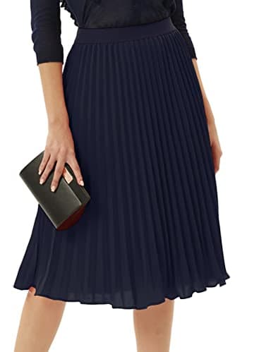 GRACE KARIN Womens Summer Chiffon Skirts Flared Pleated Midi Skirt Dark Navy XL - Image 2