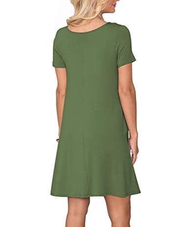 WNEEDU Women's Summer Casual T Shirt Dresses Short Sleeve Swing Dress with Pockets (L, Army Green) - Image 4