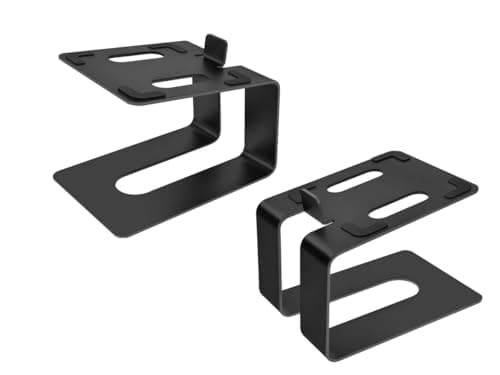 Monoprice Tilted Metal Desktop Bookshelf Speaker Stands Risers Pair with Vibration Absorption Pads, Supports up to 33lbs with 10° of Tilt, Perfect for Most Fit Bookshelf Speakers and Studio Monitors - Image 1