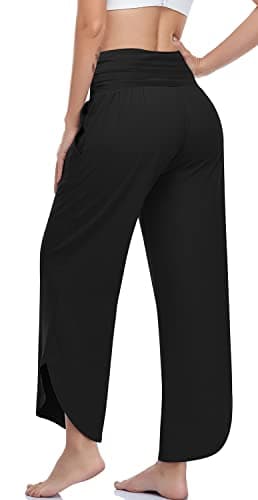 UEU Women's Wide Leg Yoga Pants High Waisted Comfy Dance Sweatpants Loose Casual Soft Lounge Joggers with Pockets (Black, M) - Image 3