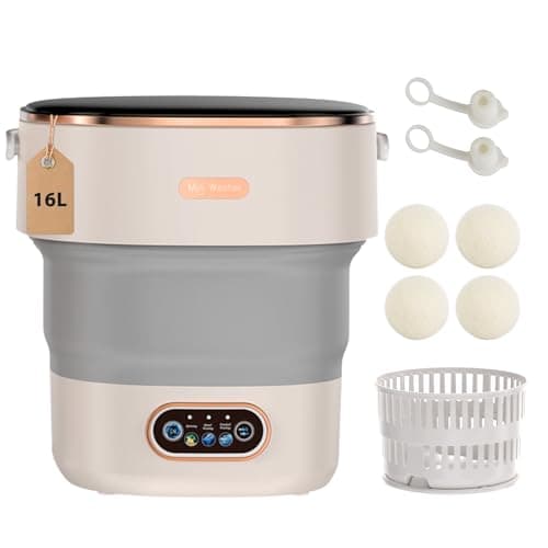 Mini Portable Washing Machine,Portable Washer 16L,Small Washing Machine for Apartments,Travel and RV,Folding Portable Clothes Washing Machines for Underwear and Baby Clothes (White) - Image 1