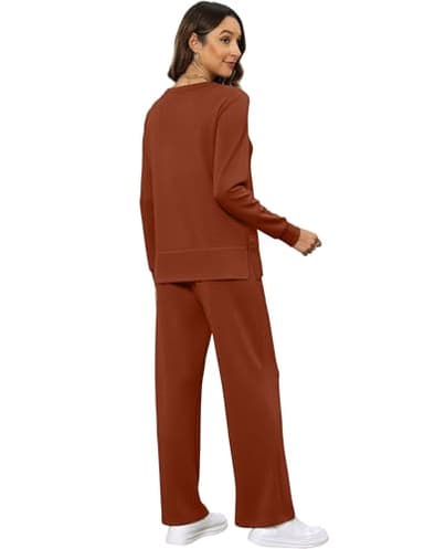 XIEERDUO Two Piece Outfits for Women 2 PC Lounge Sets Casual Fall Long Sleeve Tracksuit Wide Leg Sweatsuit Winter Cruise Resort Wear Women's Halloween Clothes Clothing Caramel S - Image 5