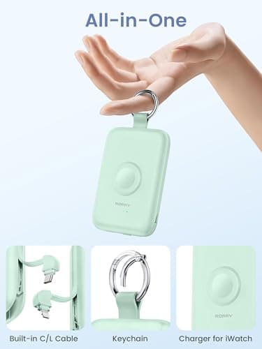 RORRY Portable Charger, 10000mAh PD 20W Fast Charging Portable Charger Power Bank with Built in Cables, Travel Battery Pack for iPhone 17/16/15/14/13/12 and Apple Watch Ultra/11/10/9/8/7/6/5, Green - Image 2