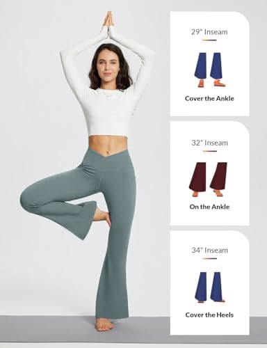 baleaf Women's Flare Leggings with Pockets High Waisted Yoga Pants Casual Workout Wide Leg Pants Light Grey 29" S - Image 4