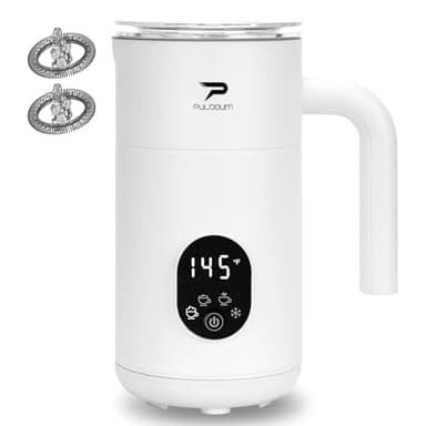 Milk Frother, Electric Milk Frother and Steamer 4 in 1 Automatic Coffee Steamer Frother, 11.8OZ / 350ML Warm and Cold Foam Frother For Coffee,Latte, Cappuccino, Macchiato, Hot Chocolate, White - Image 1