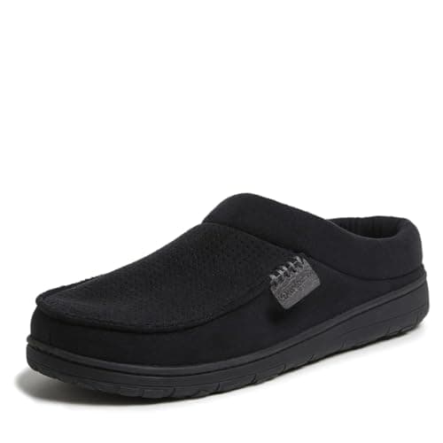 Dearfoams Men's Brendan Microfiber Suede Clog Slipper, Black (Perforated), Medium - Image 1