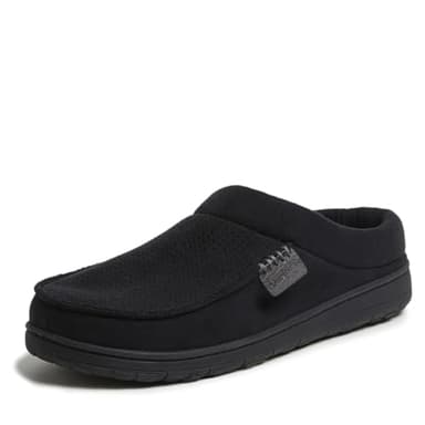 Dearfoams Men's Brendan Microfiber Suede Clog Slipper, Black (Perforated), Medium - Image 1