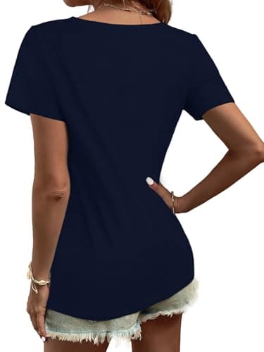 Elesomo Women Short Sleeve Tops for Summer Vneck Cotton Tee Shirt, Navy Blue S - Image 4