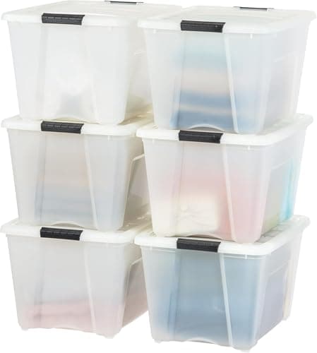 IRIS 158540 53 Quart Stack and Pull Storage Lidded Container Stacking System in Pearl for Home, Garage, or Office (6 Count) - Image 1