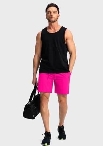 Men's Running Shorts with Zipper Pockets 7 Inch Lightweight Quick Dry Gym Athletic Workout Shorts for Men (Hot Pink, M) - Image 6