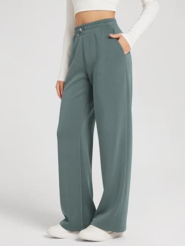 ODODOS Women's Modal Soft Wide Leg Pants with Pockets Adjustable Shockcord High Waist Casual Lounge Pants-31 Inseam, Slate Green, Large - Image 3