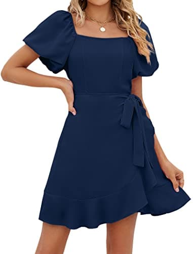Sampeel Navy Blue Dress for Women Summer Short Sleeve Wrap Party Dresses XS - Image 2