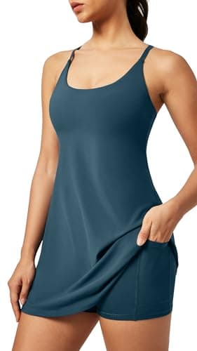 IUGA Tennis Dress for Women Athletic Golf Workout Dress with Built-in Shorts and Bra, Adjustable Straps & Pockets Sea Blue - Image 1