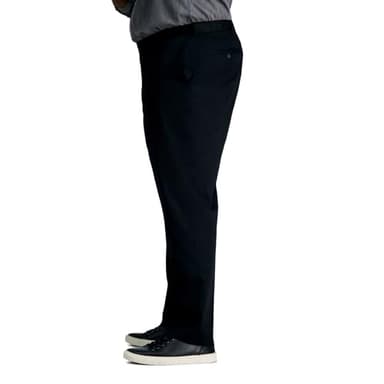 Haggar mens Big-tall Premium No Iron Khaki Classic-fit Expandable-waist Flat-front dress pants, Black, 48W x 30L US - Image 2