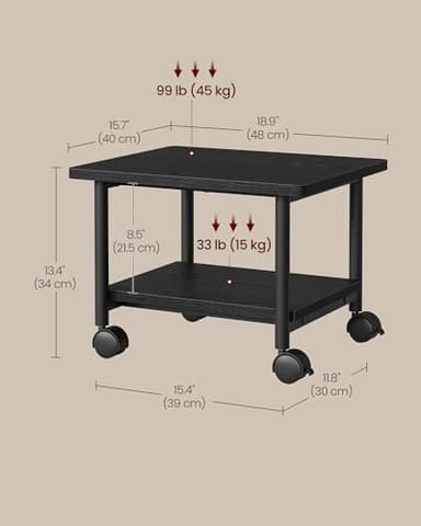 VASAGLE Heavy-Duty Printer Stand with Locking Wheels, 2-Tier Industrial Mobile Cart with Storage Shelf, Under Desk Printer Table for Home, Office, 13.4" Height, Ebony Black UOPS02B - Image 6