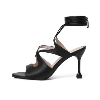 Mofirdast Black Lace Up Heeled Sandals for Womens Strappy Heels Open Toe Tie Up Stiletto Heels Party Prom Dressy Sandals Black Size 8.5 - Image 2