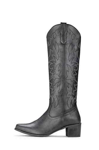 IUV Cowboy Boots For Women Knee High Western Cowgirl Boots Snip Toe Side Zipper Chunky Heel - Image 3
