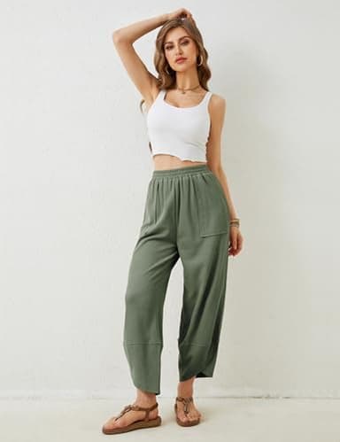 Xiaoxuemeng Womens Baggy Wide Leg Pants Casual Elastic Waisted Palazzo Harem Pants with Pockets (Green-L) - Image 7