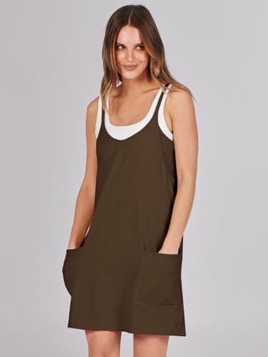Caracilia Womens Summer Mini Dress 2025 Casual Sleeveless Built in Shapewear Sundress Trendy Short Tennis Athletic Outfits Deep Khaki XX-Large - Image 8