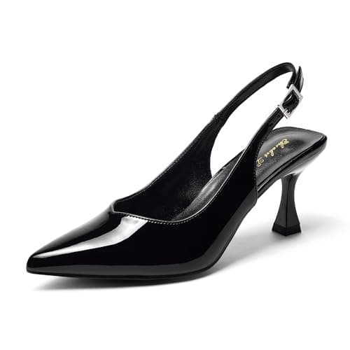 Elisabet Tang Women's Kitten Heel Slingback Low Pumps 3 Inches Stiletto Pointed Closed Toe Elegant Dressy Bridal Wedding Party Shoes Black 8.5 - Image 1