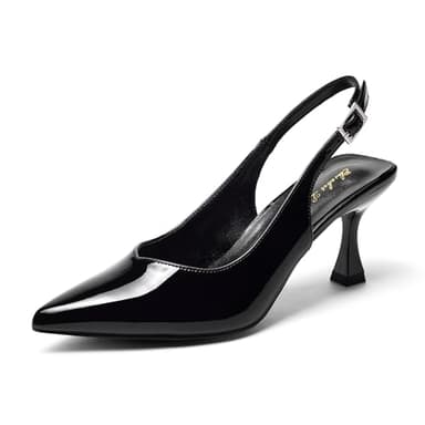 Elisabet Tang Women's Kitten Heel Slingback Low Pumps 3 Inches Stiletto Pointed Closed Toe Elegant Dressy Bridal Wedding Party Shoes Black 8.5 - Image 1