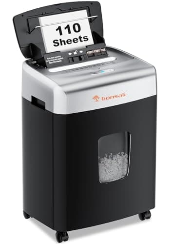 Bonsaii Paper Shredder for Office, 110-Sheet Autofeed Heavy Duty Shredder for Home Office Use, 30 Minutes/Micro Cut/P-4 High Security Level/6 Gallon Large Bin - Image 1