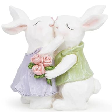 Hodao Easter Bunny Couple Decorations Spring Rabbit Figurines Valentine Day Tabletop Decor for Party Home Holiday Cute Rabbit Easter Day Couple Gifts in White - Image 1