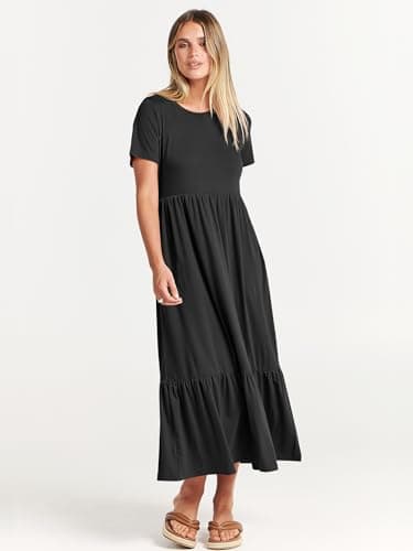 ANRABESS Womens 2025 Summer Casual Maxi Dress A line Tiered Flowy Short Sleeve Crewneck T Shirt Beach Travel Long Dresses Black Large - Image 3