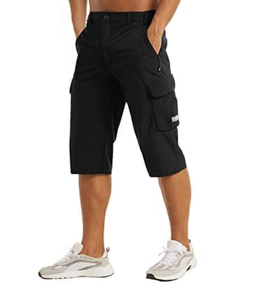 MAGCOMSEN Workout Shorts Men with Pockets Cargo Shorts Basketball Shorts Fishing Long Shorts Sweat Shorts Hiking Pants Mens 3/4 Capri Pants Black - Image 1