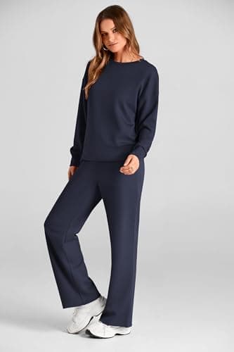PRETTYGARDEN Womens 2 Piece Outfits 2025 Fall Long Sleeve Sweatshirt Wide Leg Pants Lounge Sets Winter Sweatsuits Tracksuit (Navy,Large) - Image 3