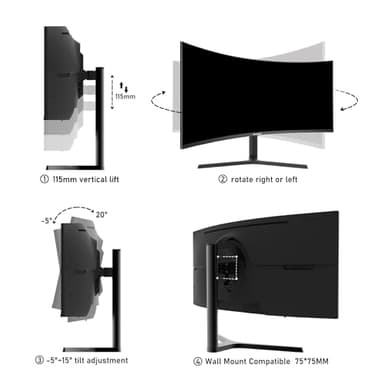 Gawfolk 34 Inch Ultrawide Curved 180Hz Gaming Computer Monitor 1000R PC screen 21:9 UWQHD (3440x1440) ,1ms,100%sRGB,Adaptive Sync,Display Port、HDMI,Liftable Stand,Wall Mount Compatible 75*75mm-Black - Image 7