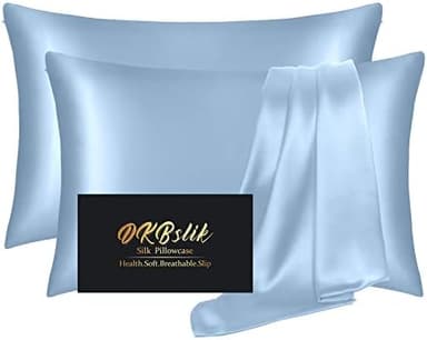 Silk Pillow Cases 2 Pack, Mulberry Silk Pillowcases Standard Set of 2, Health, Anti Acne,Beauty Sleep, Both Sides Natural Silk Satin Pillow Cases for Women 2 Pack with Zipper for Gift, Haze Blue - Image 3