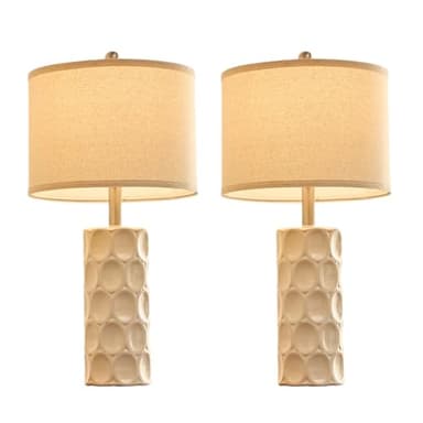 SAIWEYA 24" Modern Ceramic Table Lamp Set of 2 Bedroom Lamps, 3 Color Dimmable Bedside Lamps for Living Room Farmhouse Nightstand Lamp(Rotary-Cream White) - Image 8