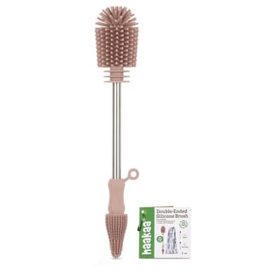 haakaa Cleaning Brush Silicone Bottle Brush Double-Ended Soft Silicone Bristles for Breast Pumps, Breast Milk Collectors, Baby Bottles, Teats, Breastmilk Storage Bags, Pink -1pk - Image 1