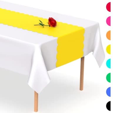 Yellow Plastic Disposable Table Runner. 5 Pack 14 x 108 inch. Scallop Table Runner Adds A Pop of Color To Your Party Table, by Swanoo - Image 7