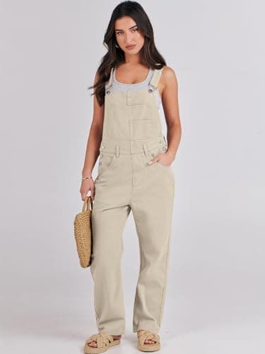 ANRABESS Overalls for Women Loose Fit Denim Overalls Adjustable Strap Jean Jumpsuit Bib Romper 2025 Fall Casual Work Outfits Apricot Small - Image 8