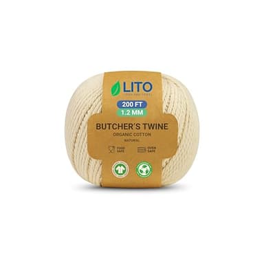 Organic Butcher’s Twine for Cooking & Trussing – 1.2mm Heavy-Duty Natural Cotton Kitchen Twine 200 Feet – Food-Safe, Oven-Safe String for Meat, Turkey, Baking, & Crafts - Image 1